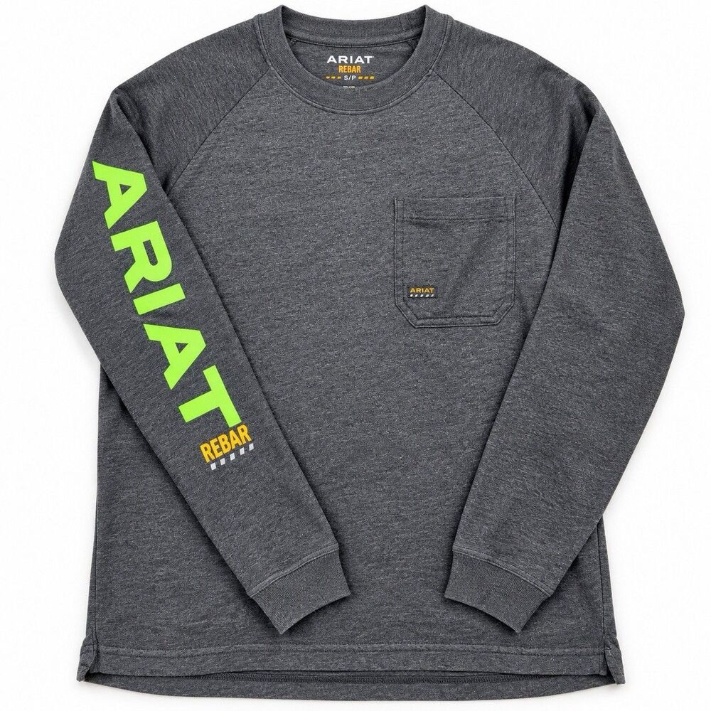 Ariat Rebar CottonStrong Graphic Long Sleeve Pocket Shirt Charcoal Men's S